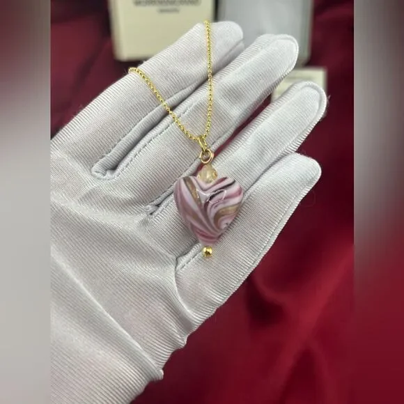 Murrina Murano Venezia Pink Swirl Heart Pendant Necklace - Picture 6 of 6